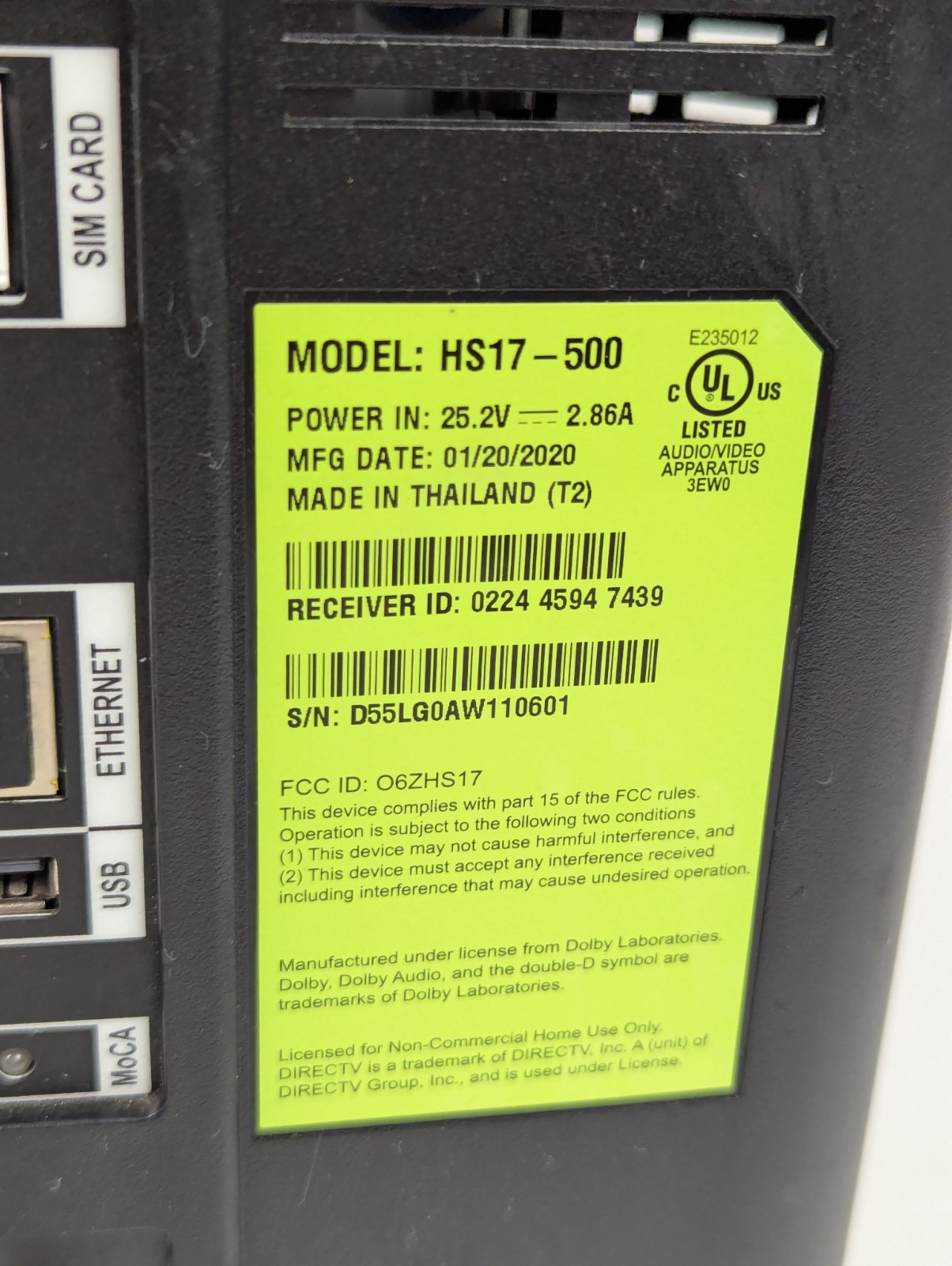 DirectTV Wireless Gini Mini and Receiver Model# HS17-500