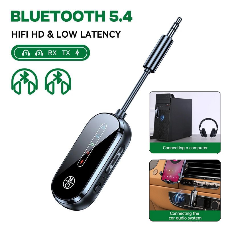 2in1 Bluetooth 5.4 Transmitter Receiver 3.5mm Wireless Audio Adapter For TV Car