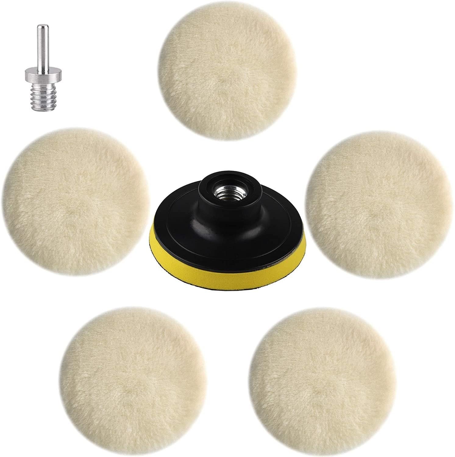 3 Inch Wool Polishing Wheel Set with M10 Adapter - 7 Washable Buffing Pads