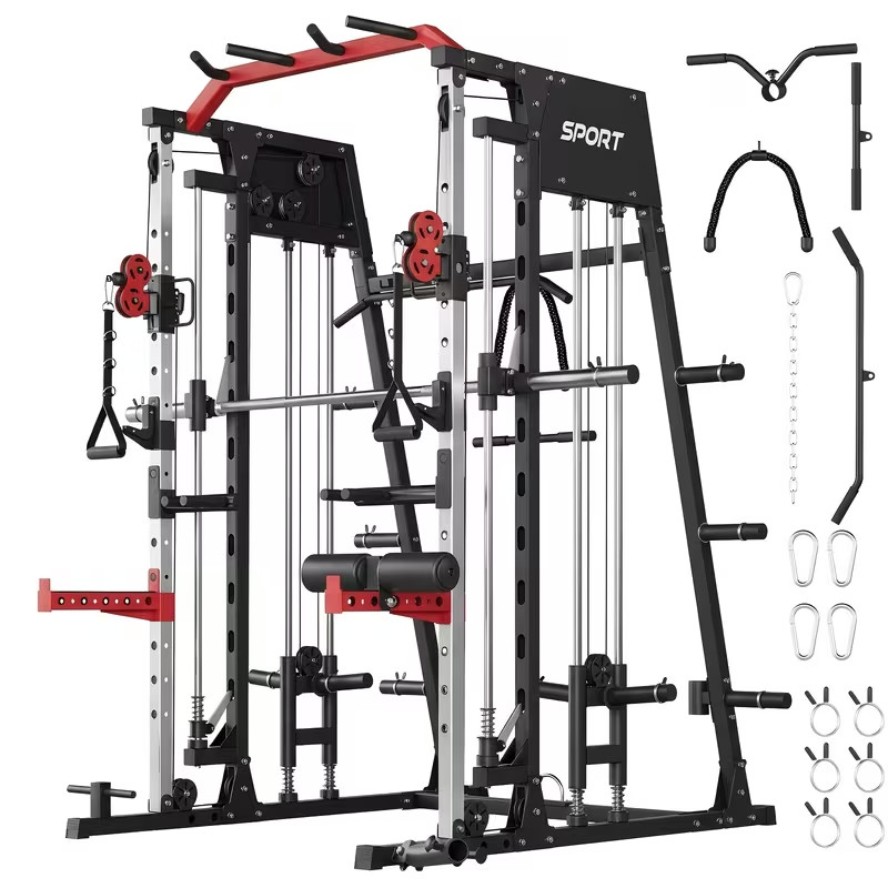 Smith Machine Home Gym All In One, 2200LBS Squat Rack Power Cage with Smith Bar