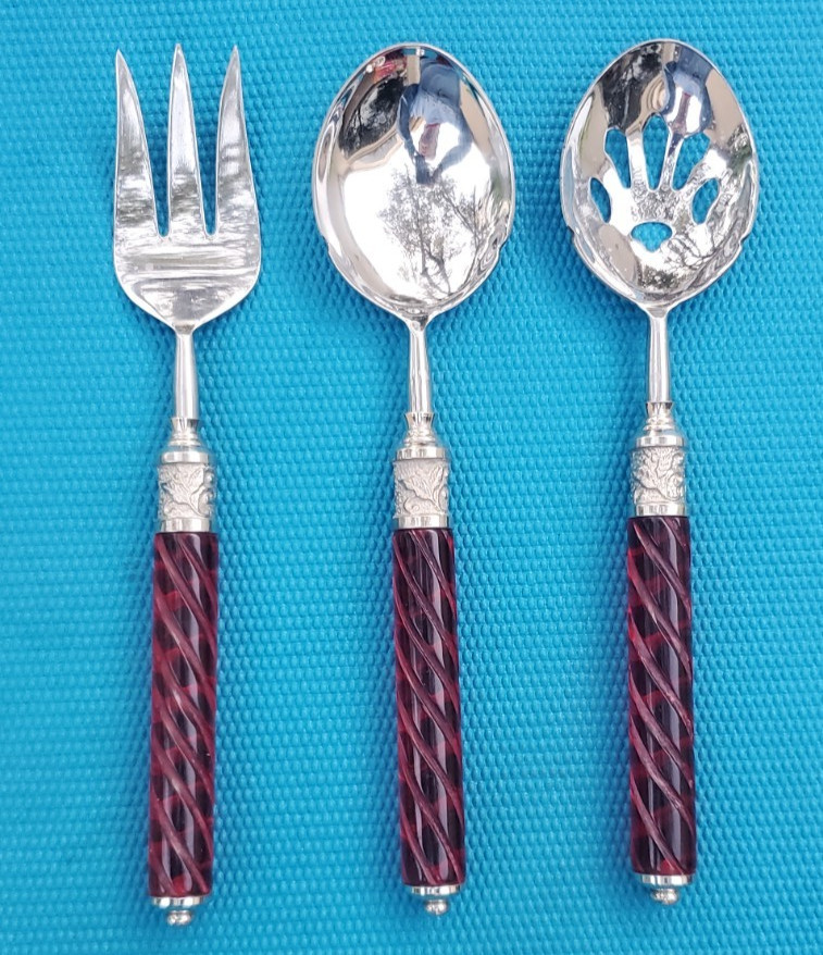 Lenox 3 Pc Serving Set Holiday Jewel Spiral Large Fork Spoon EUC