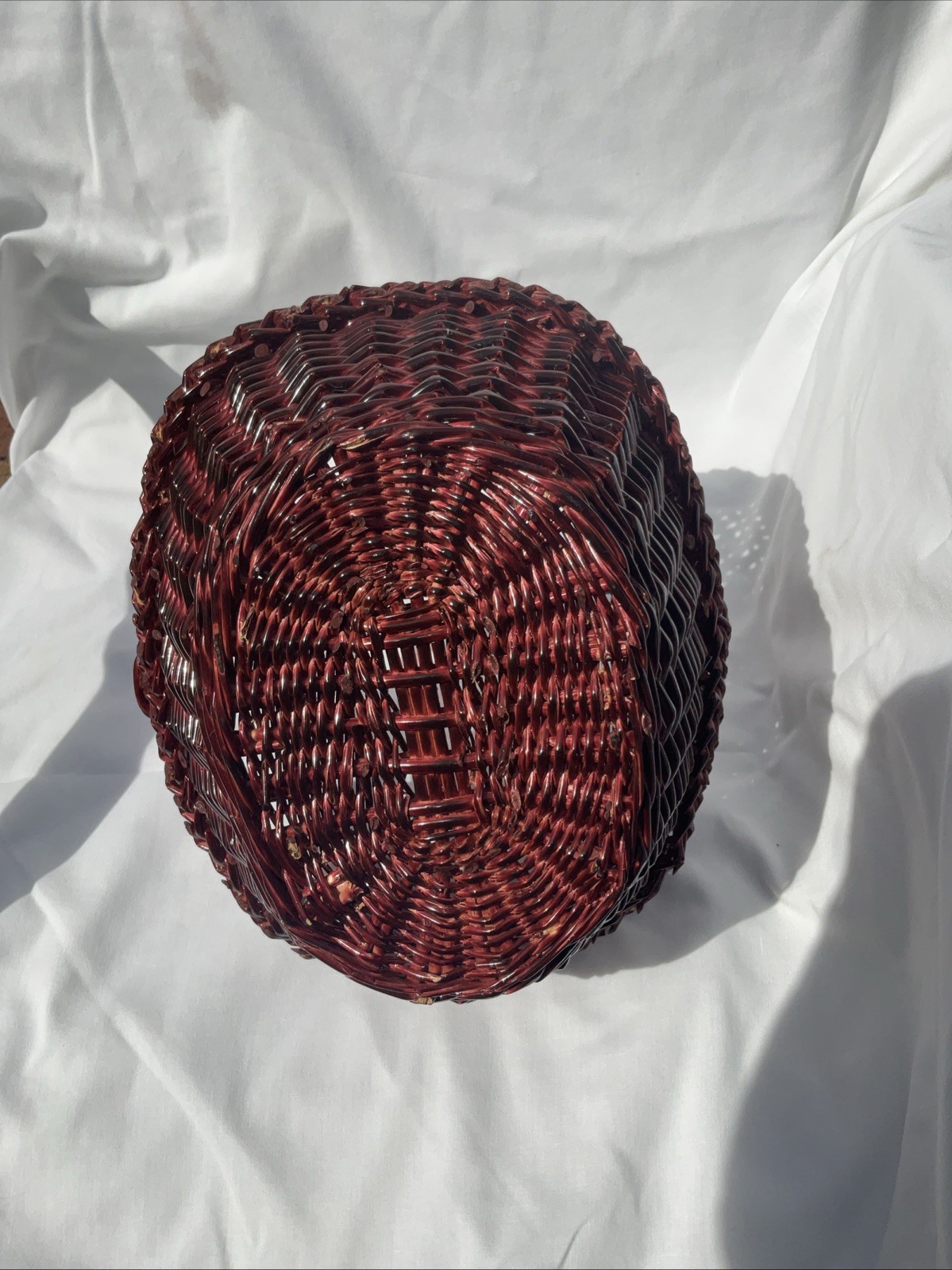 Decorative Basket Red Maroon Handle 12” Tall Unique