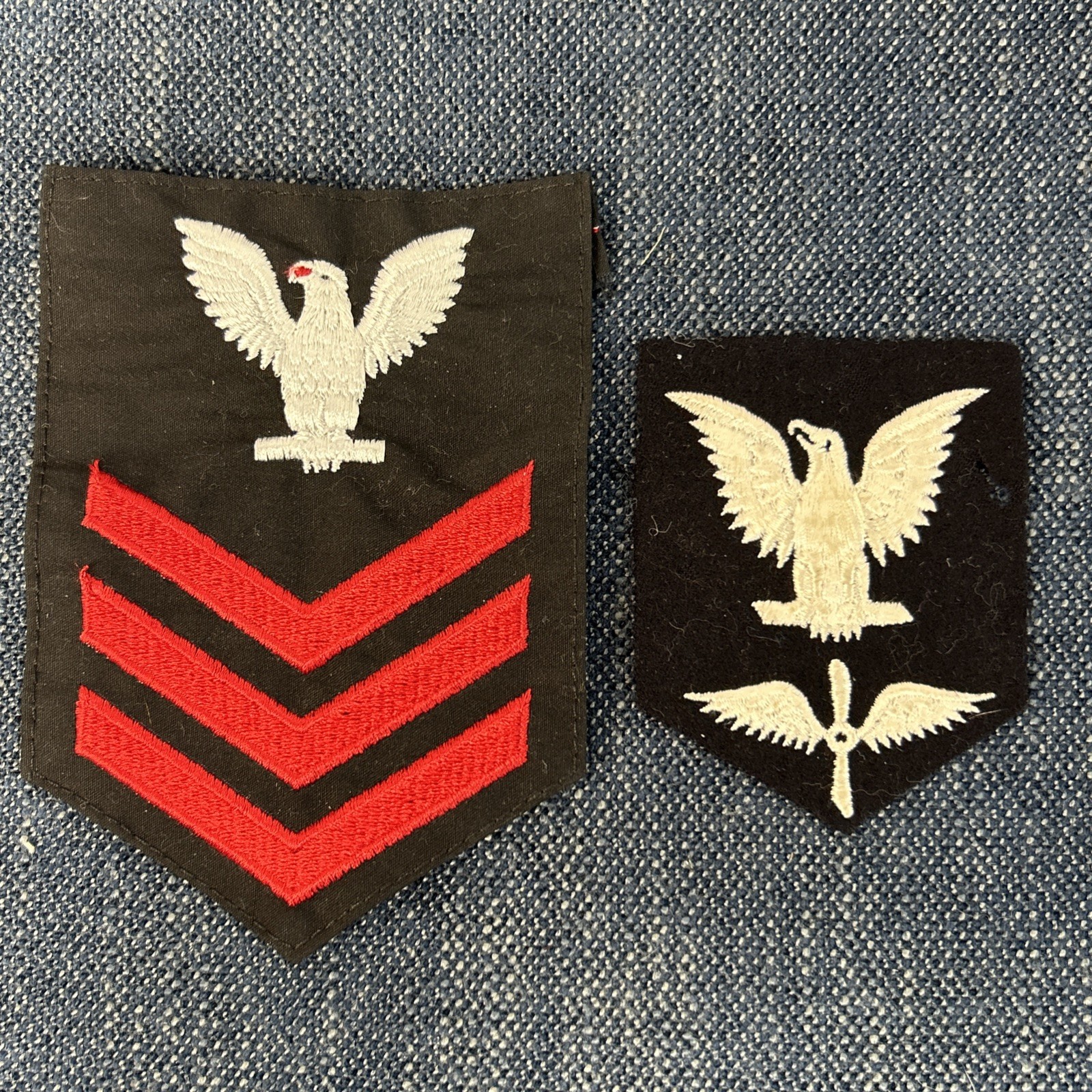 2 WWII USN US Navy White Eagle Bird Patch On Black