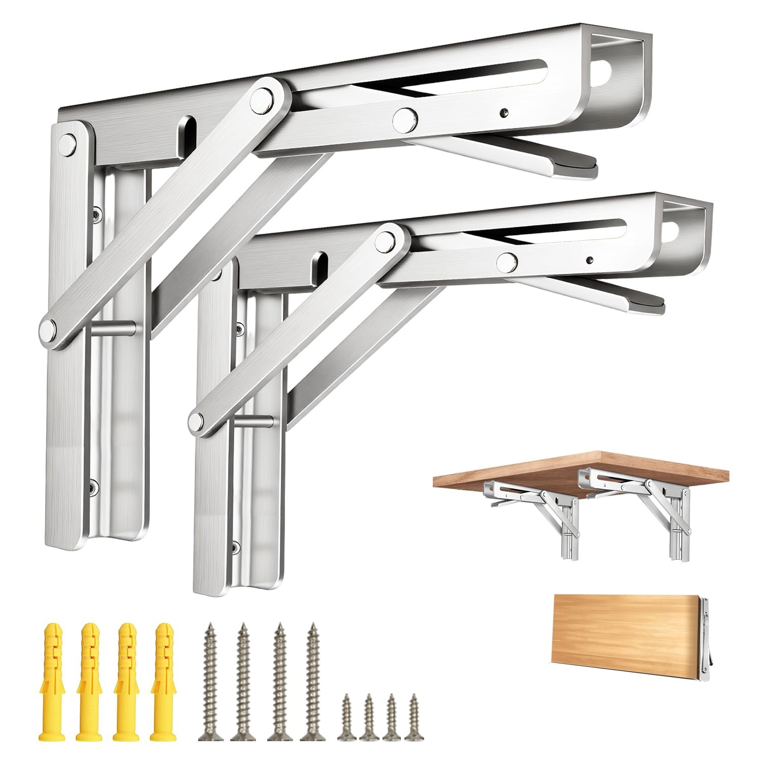 2 PCS 12 Inch Folding Shelf Brackets Heavy Duty Stainless Steel Fold Down