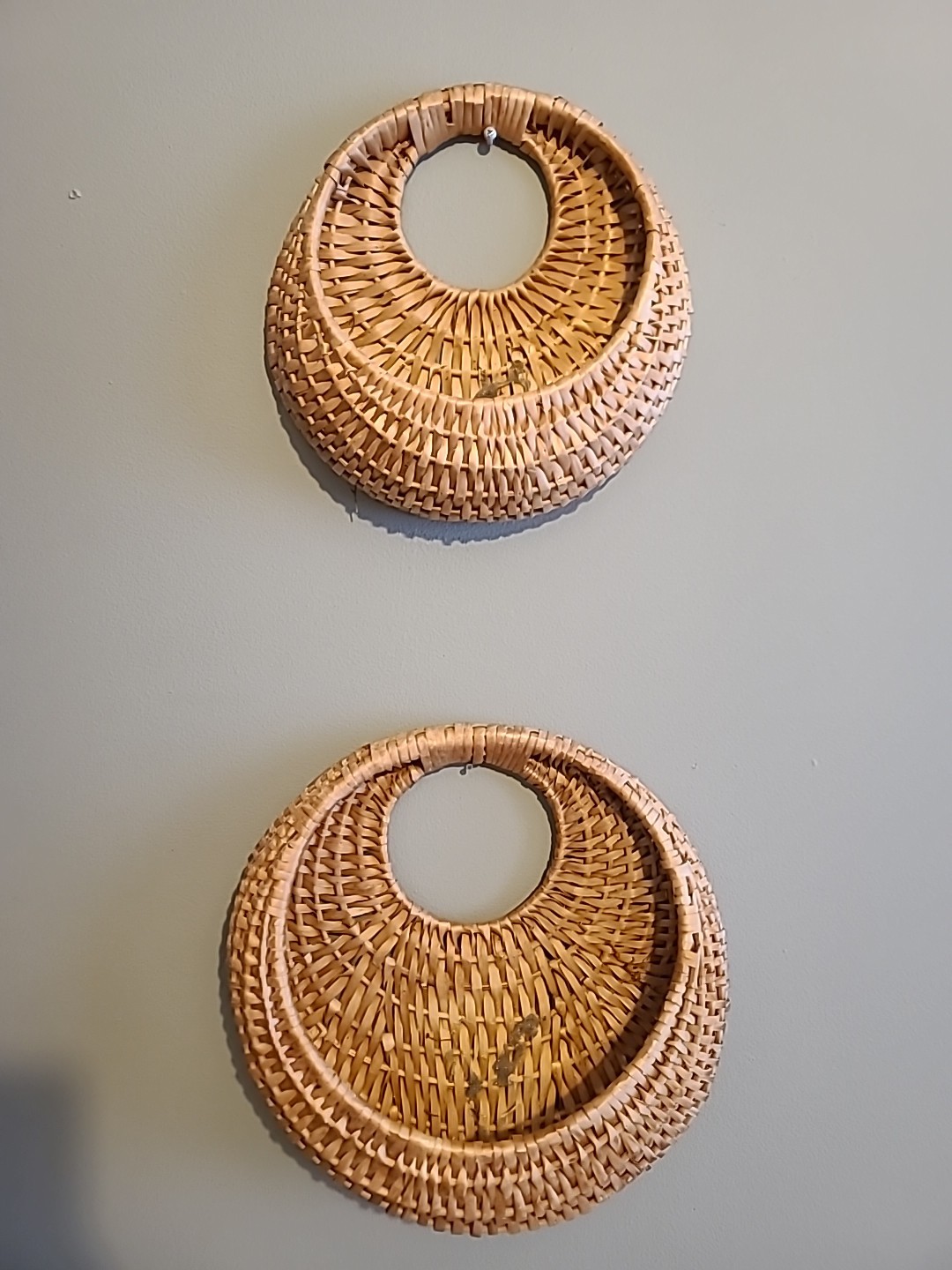 Vintage Wicker Moon Shaped Wall Hanging Baskets Set Of 2 - 10" & 12"