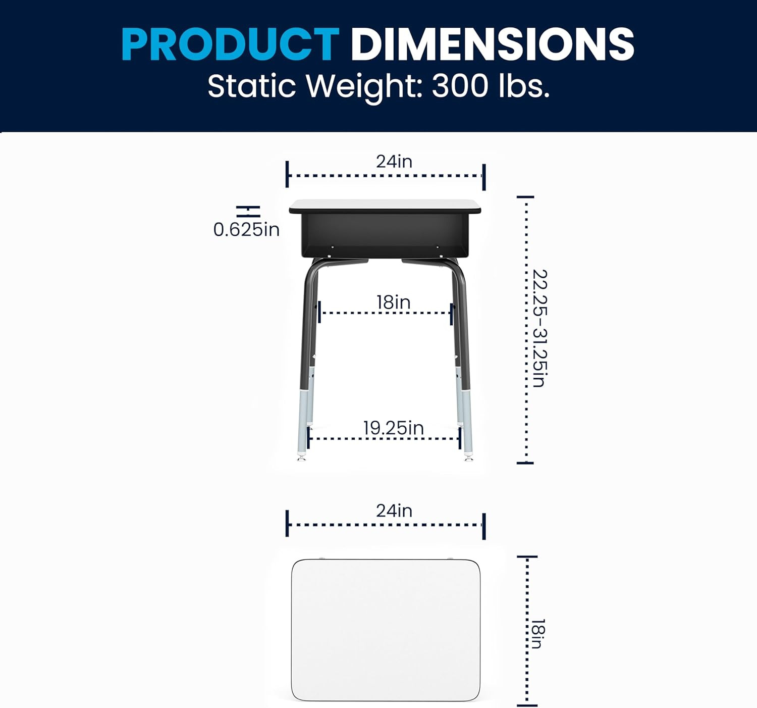 Billie Open Front Student Desk for Classrooms or Remote Learning, Height Adjusta