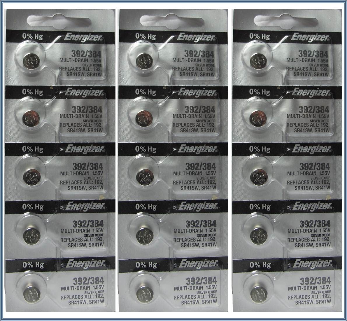 15 Energizer Batteries SR41SW SR41W SR41 1.55v Silver Oxide