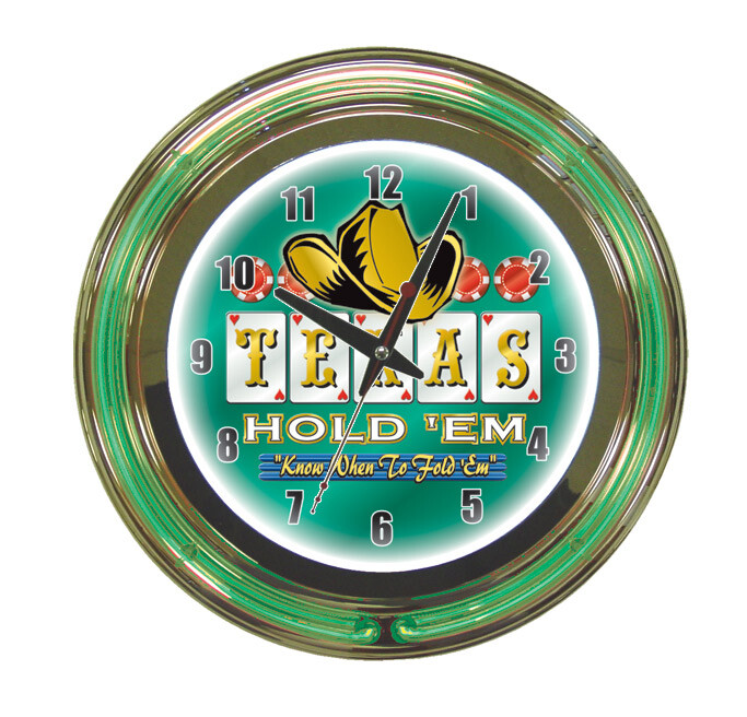 Texas Hold Em Sign 2 Ring Neon Clock