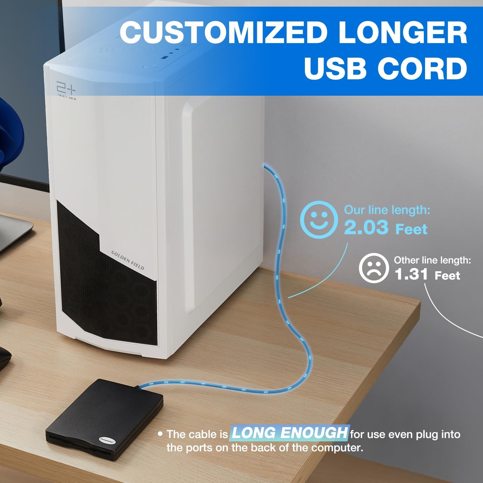 3.5" USB Floppy Disk Reader Drive for PC & Laptop - Windows Compatible, Frosted