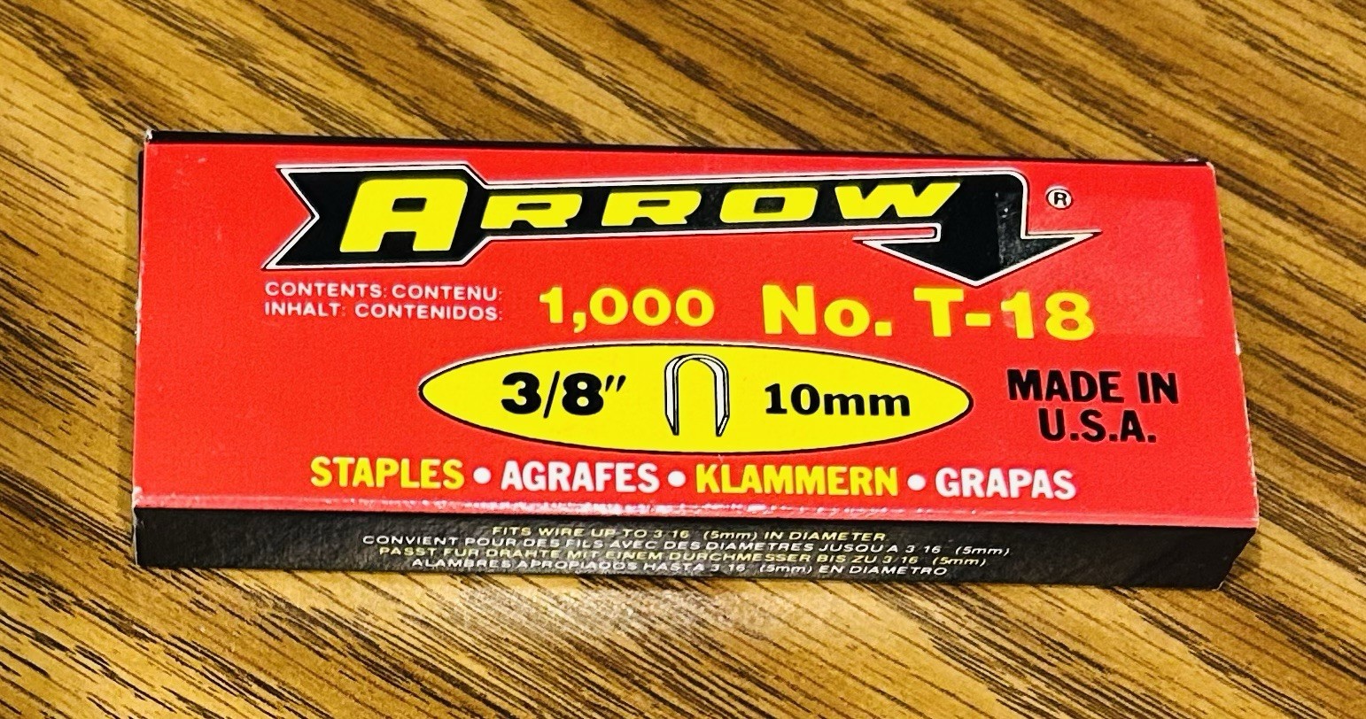 Arrow Staples 3/8" (10mm) No. T-18, Item 186, 1,000 Count - NOS