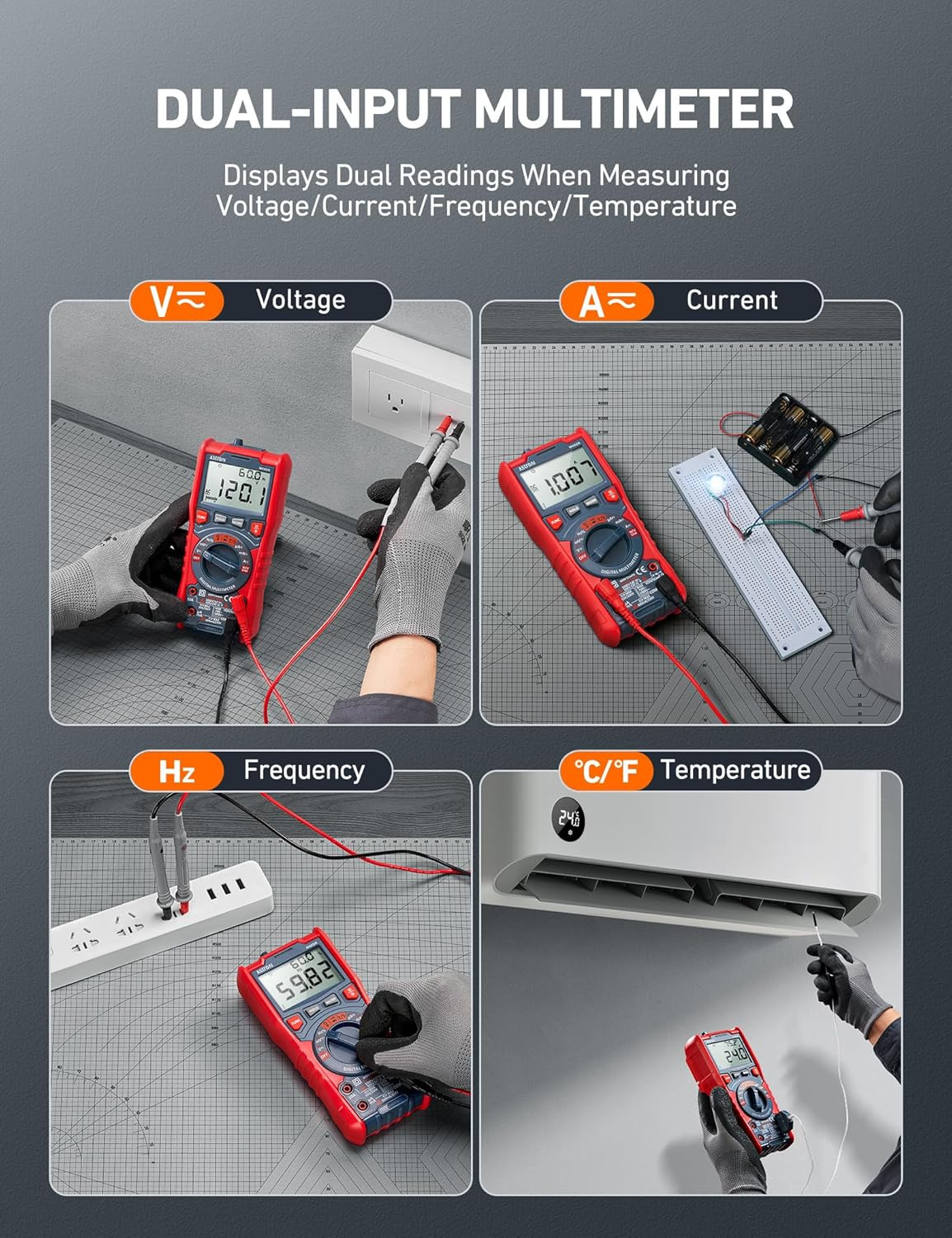 6000 Counts TRMS Auto-Ranging Digital Multimeter, NCV Live Wire Detection, Capac