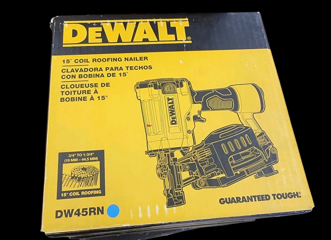 DEWALT 15 Deg 1-3/4 in. Pneumatic Coil Roofing Nailer DW45RN