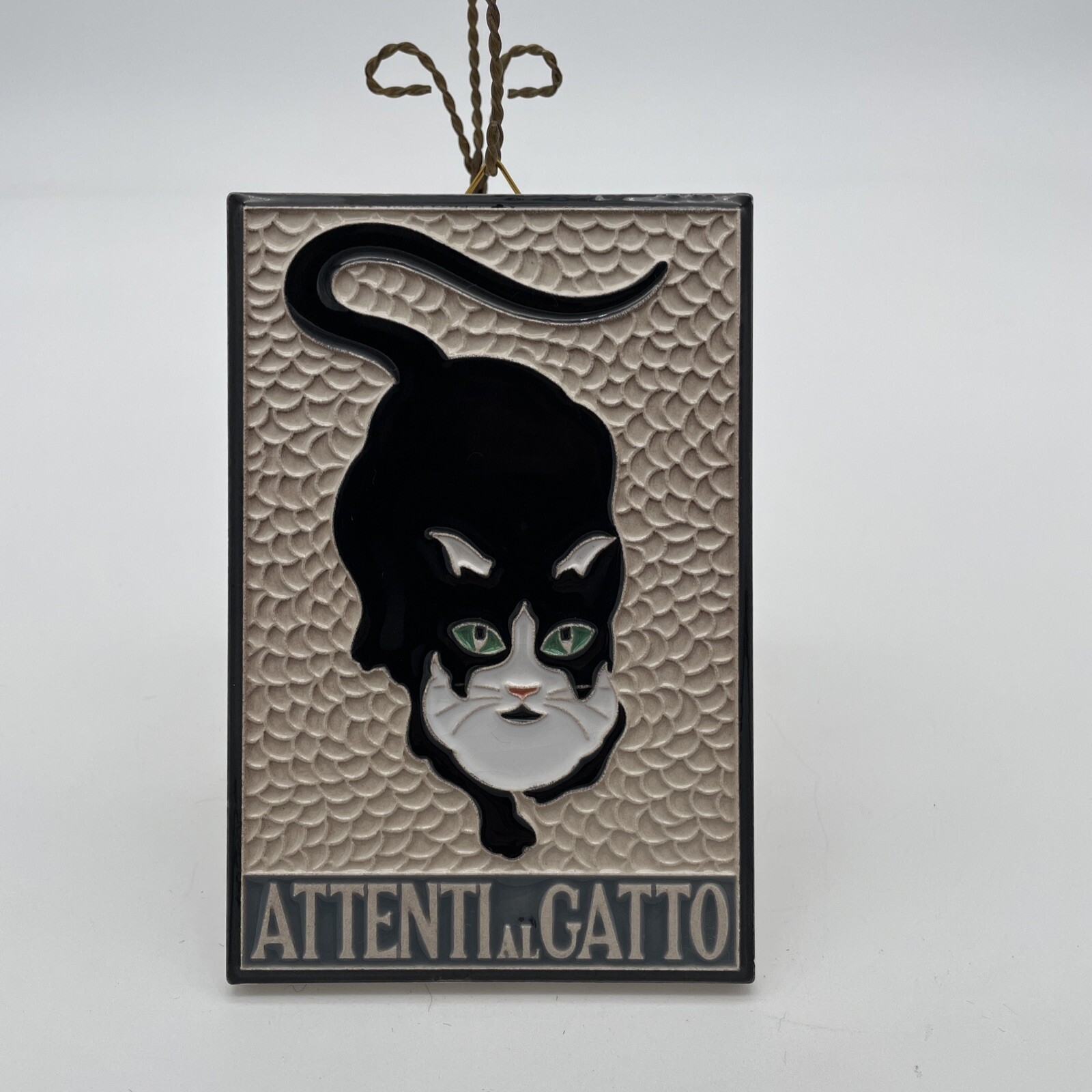 4" X 6" Luciano Attenti AL Gato Beware Of The Cat Handmade Cat Collectible Tile