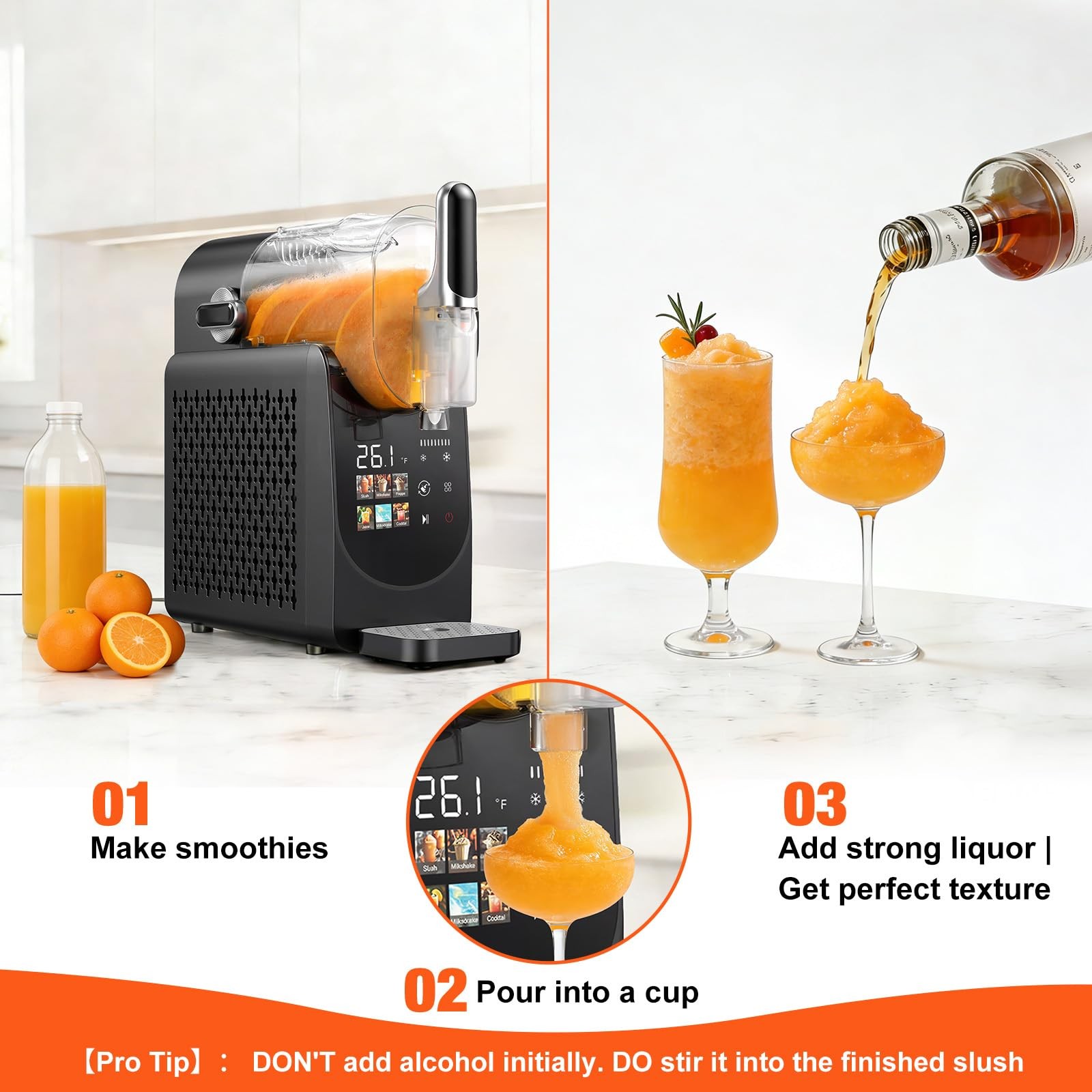 Slushie Machine No Ice Needed, Auto-Clean, Slushy Machine for Home, 220W Quick F