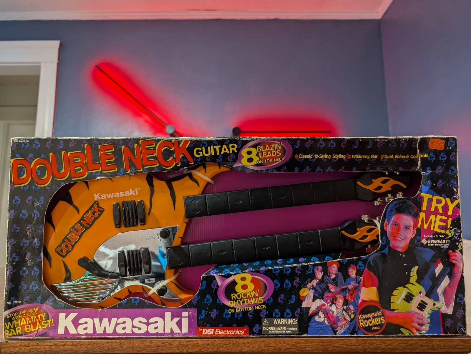 Kawasaki - Double Neck Jr Guitar Toy SEALED  VTG (DSI, 1999) TESTED & WORKING