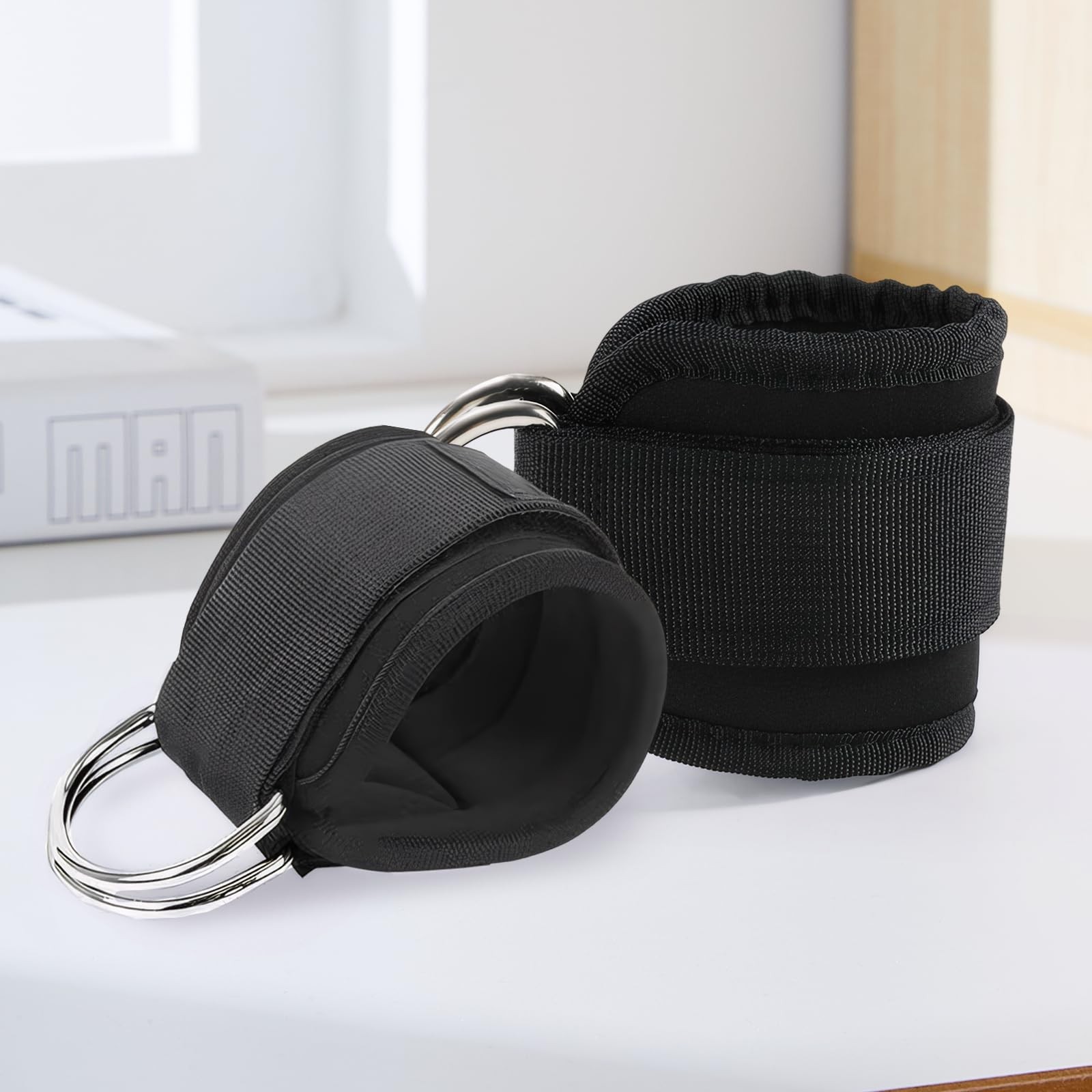 2 PCS Weightlifting Straps with D Ring,Adjustable Wrist Cuffs Black
