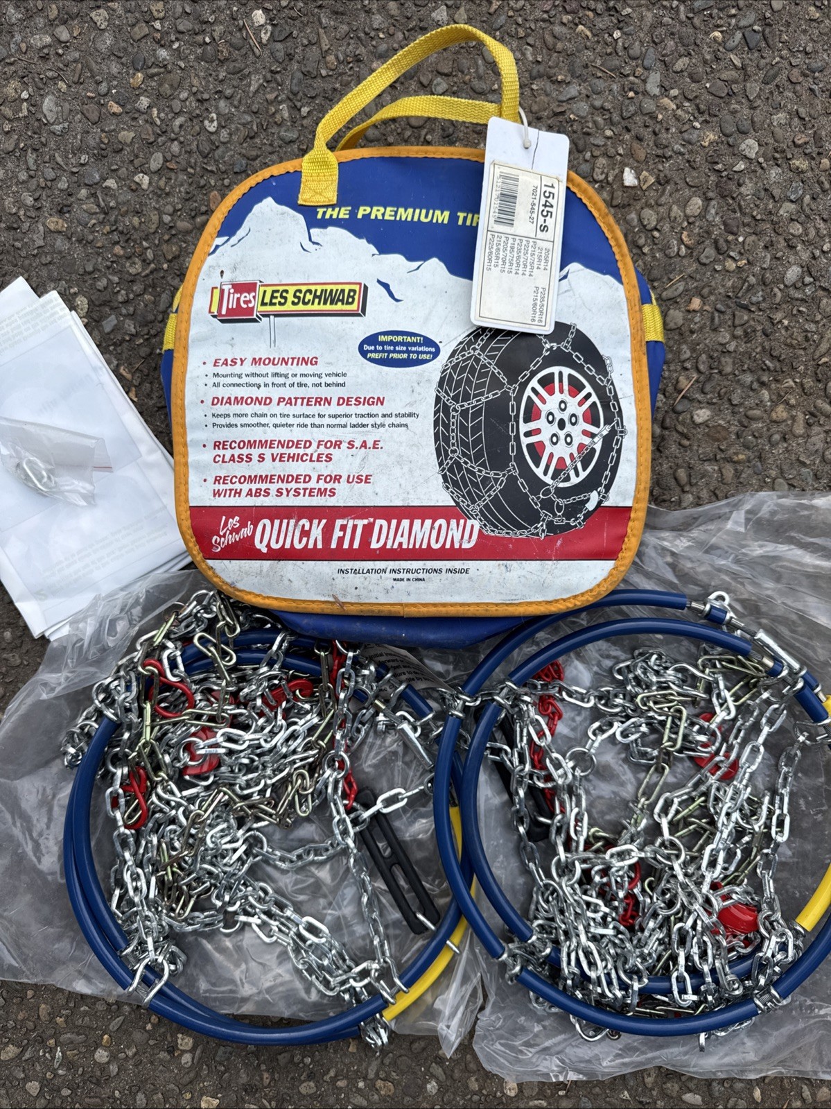1545-s Les Schwab Quick Fit Diamond Pattern Snow Tire Chains Never Used