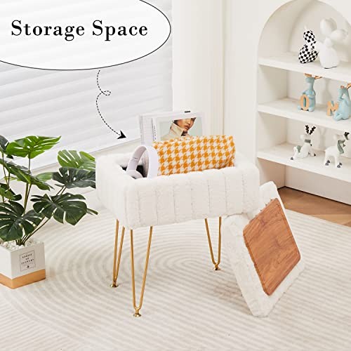 Storage Ottoman, Vanity Stools with Metal Legs, 16.5" x 11.8" x 18" White