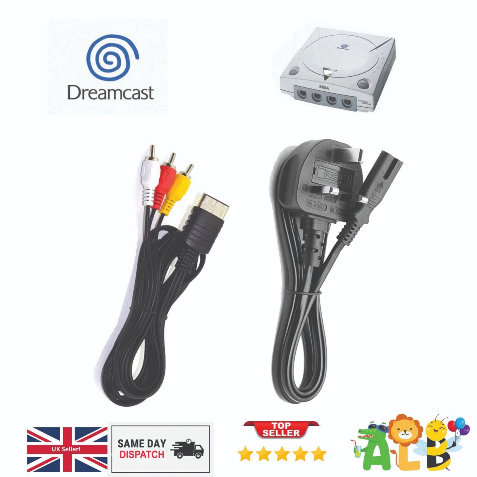 Sega Dreamcast AV Cable TV Lead + Power Cable -