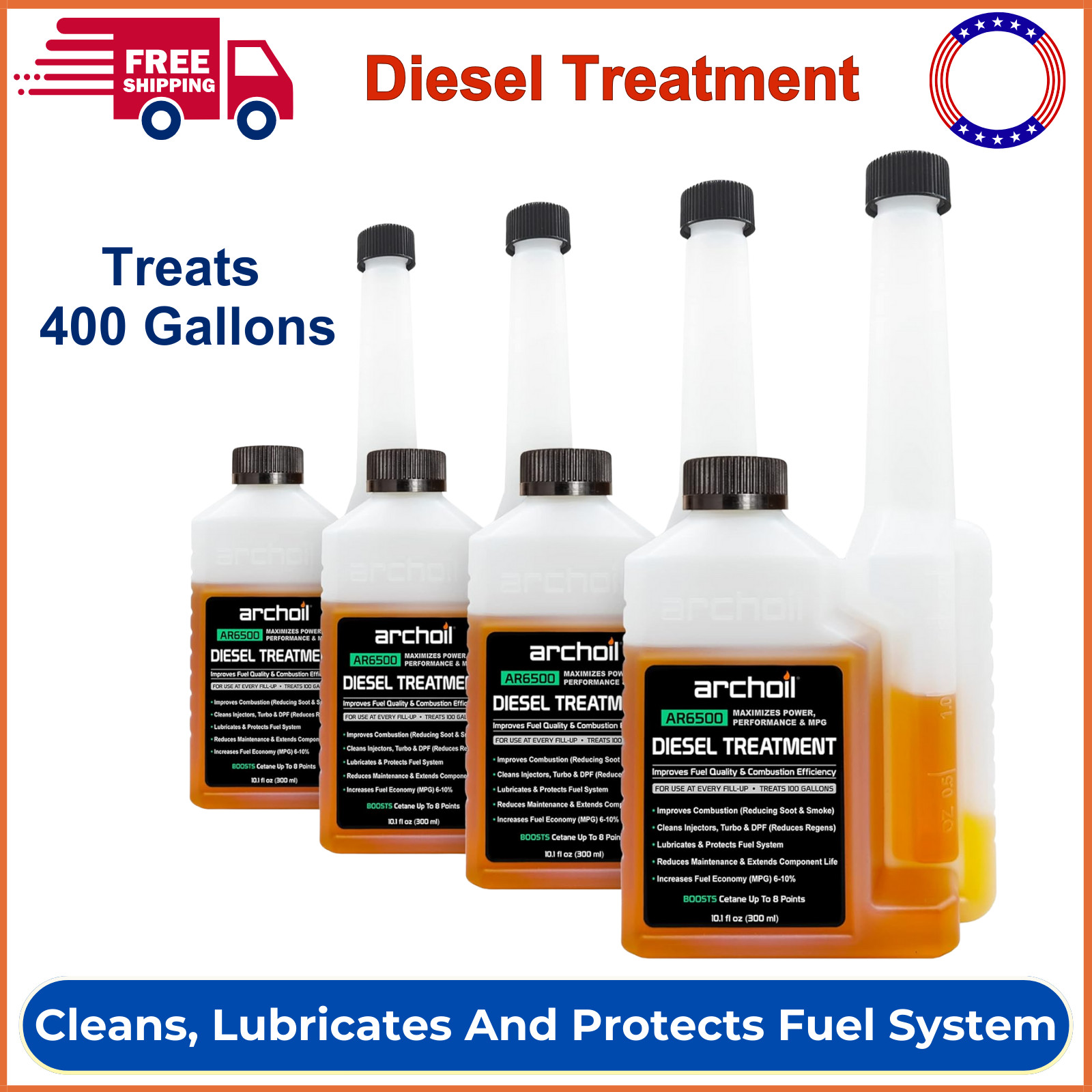 Archoil AR6500 Diesel Treatment, Four Pack, Each 10.1 Oz, Treats 400 Gallons