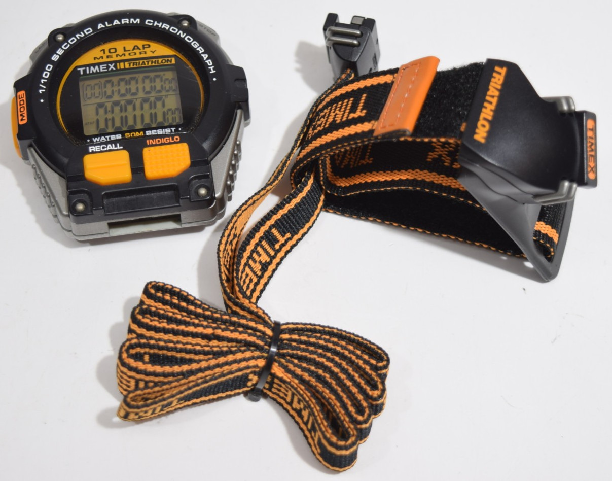 Vintage Timex Triathlon Stopwatch Water Resistant Indiglo 10 Lap Memory Alarm