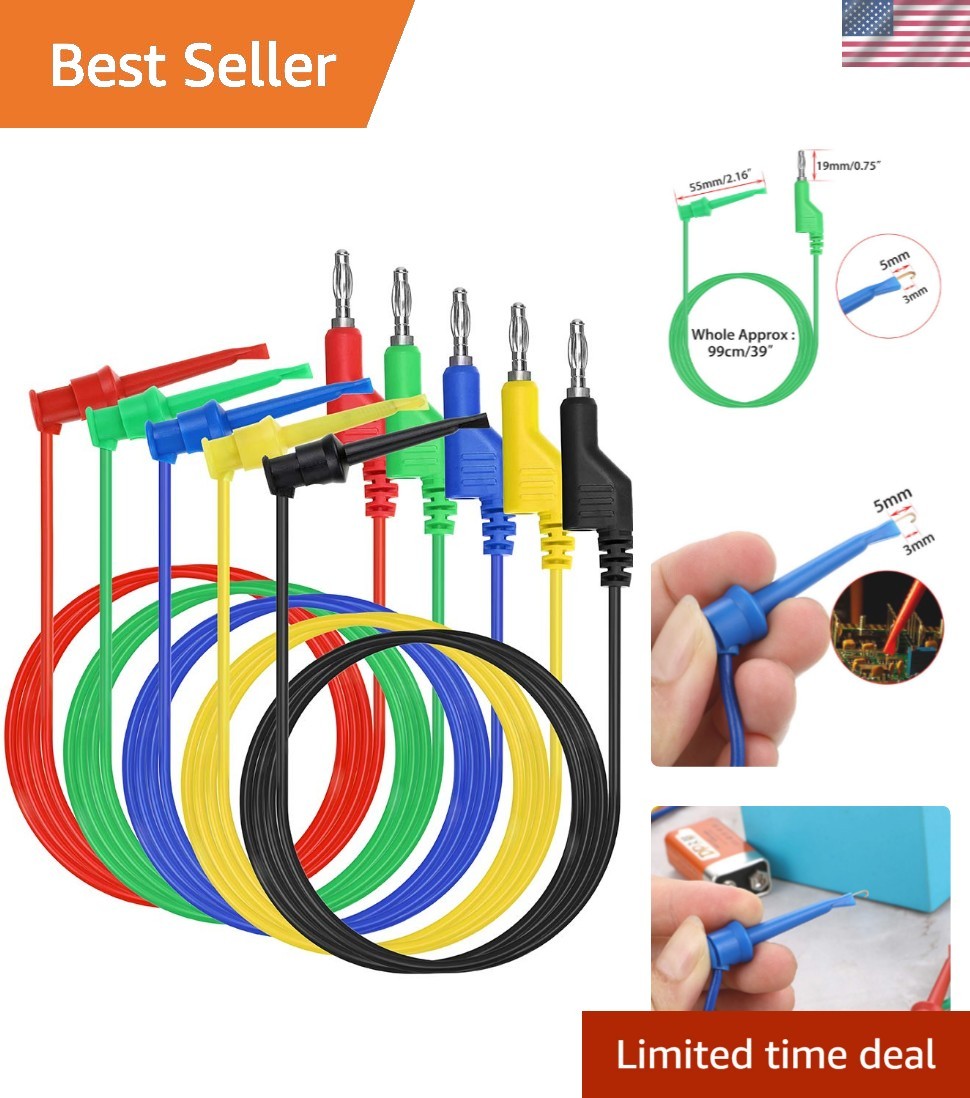Flexible 3.3 Ft Multimeter  Lead Set - 5 Pcs Banana Plugs & Hooks - 500V