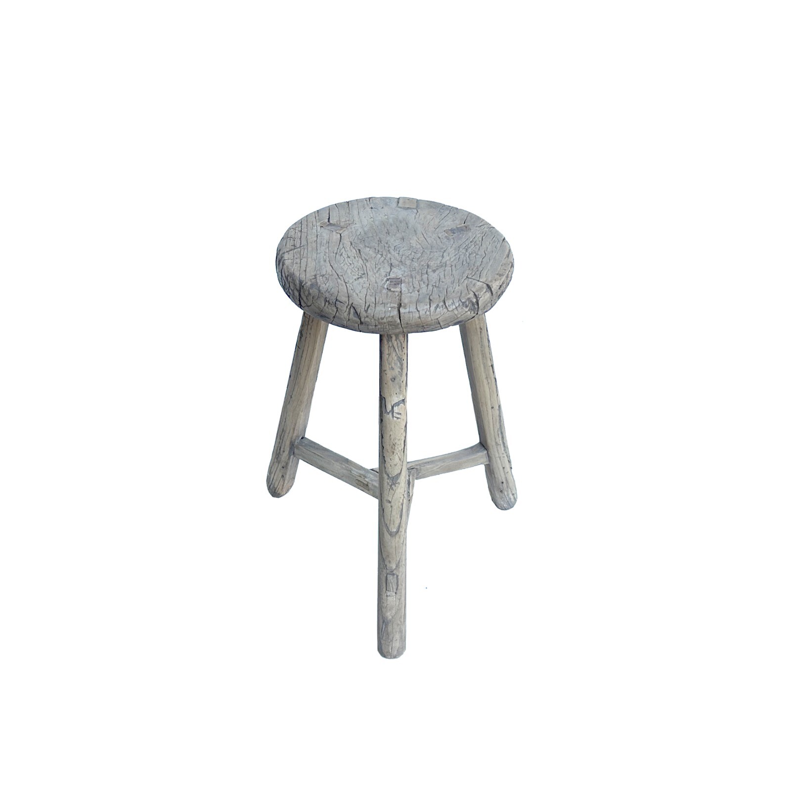 Rustic Raw Rough Wood Grain Round Top Tri-Legs Stool Side Table ws4570