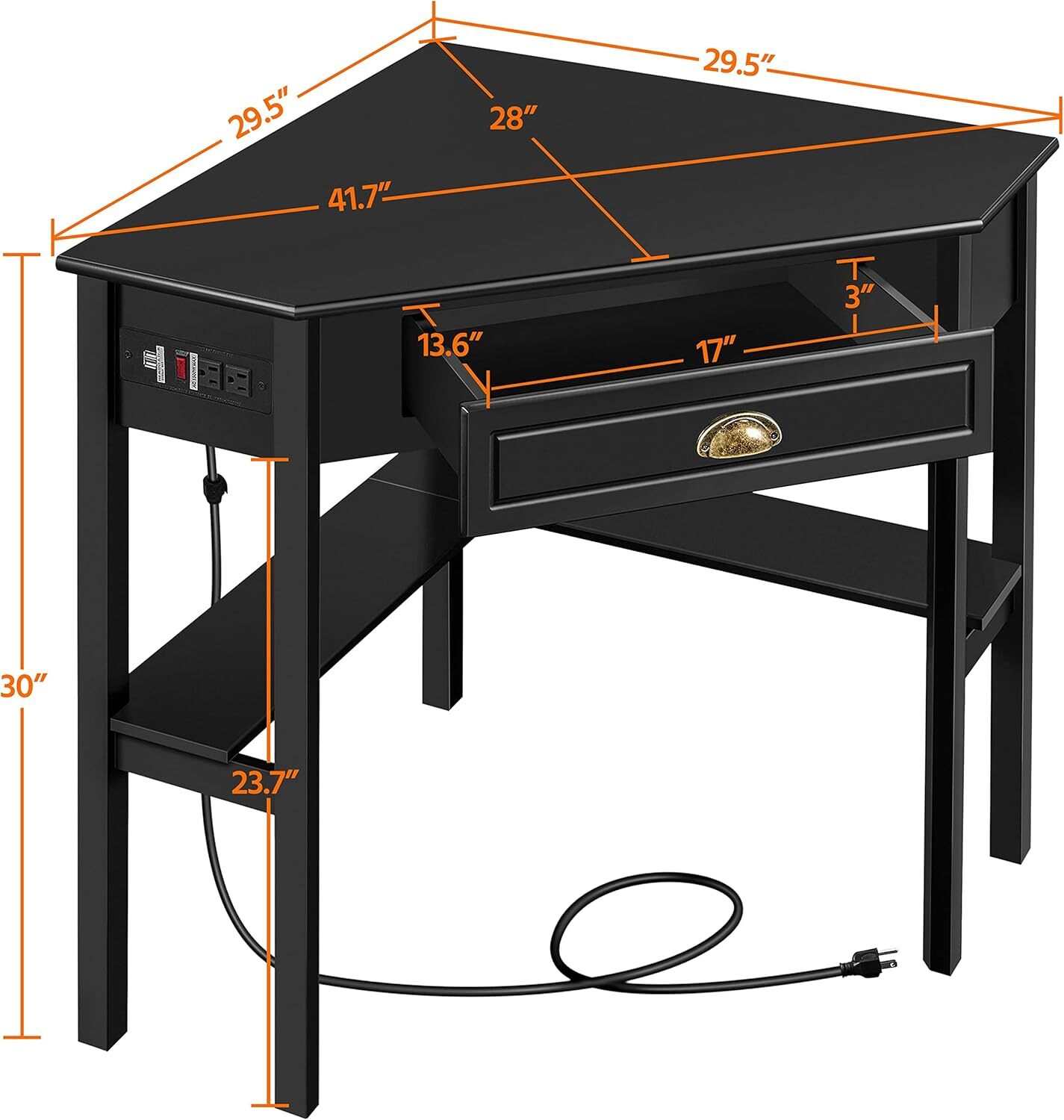 L Shaped Computer Desk Corner Table with Charging StationOutlets for Small Space