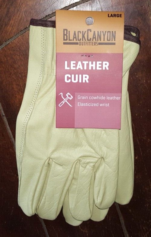 Black Canyon Leather Cuir Grain Cowhide Elasticized Wrist Gloves -L- #82030/L