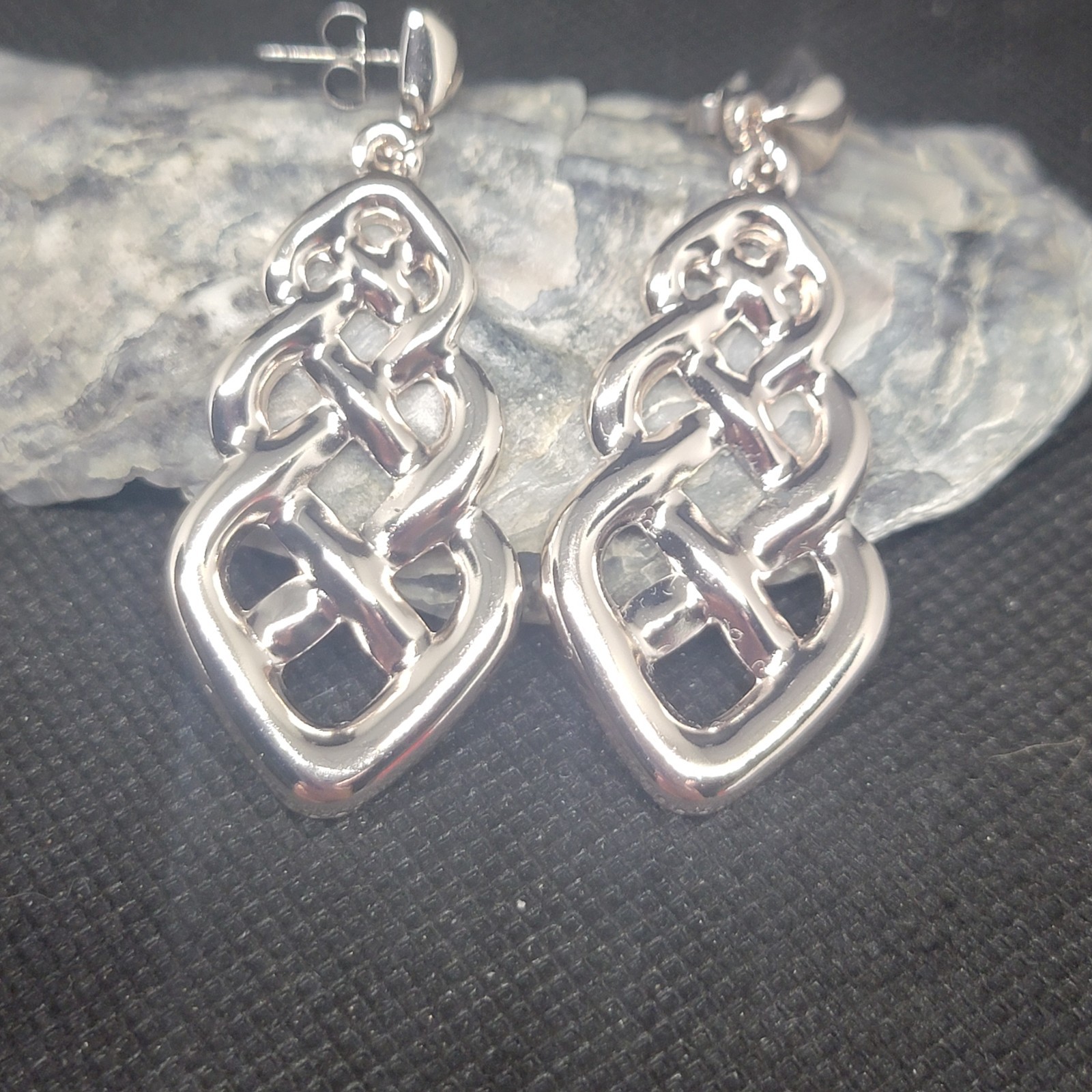 Vintage Silver Tone Dangle Drop Earrings Openwork Geometric