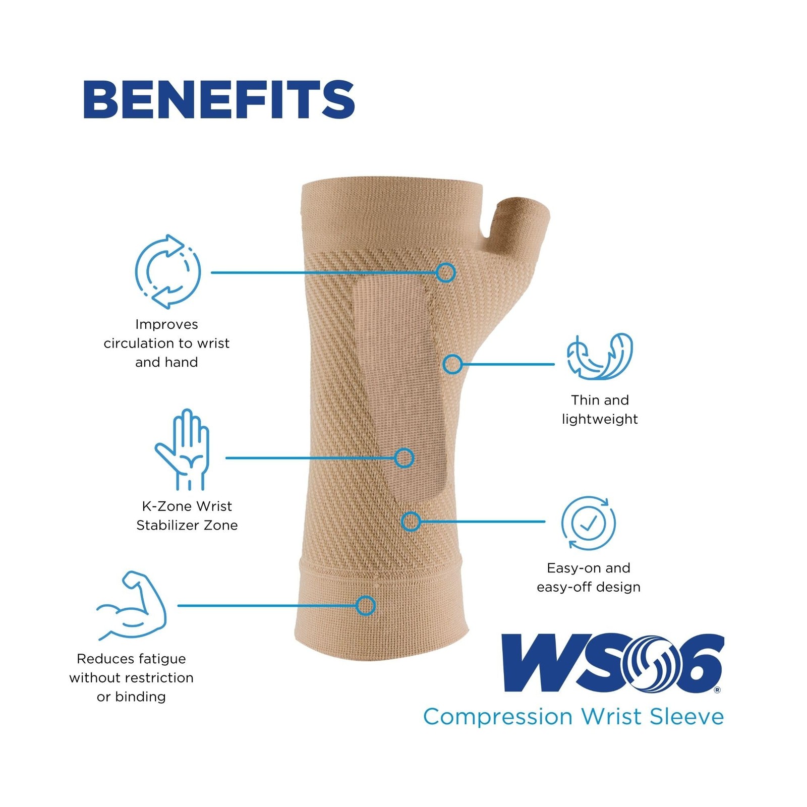 OrthoSleeve WS6 Compression Wrist Sleeve/Carpal Tunnel Medium, Natural