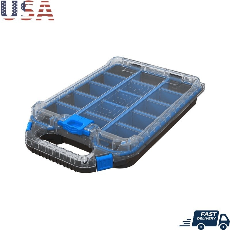 Compact Stackable Tool Organizer 15 Section Storage Solution Portable Clear Lid