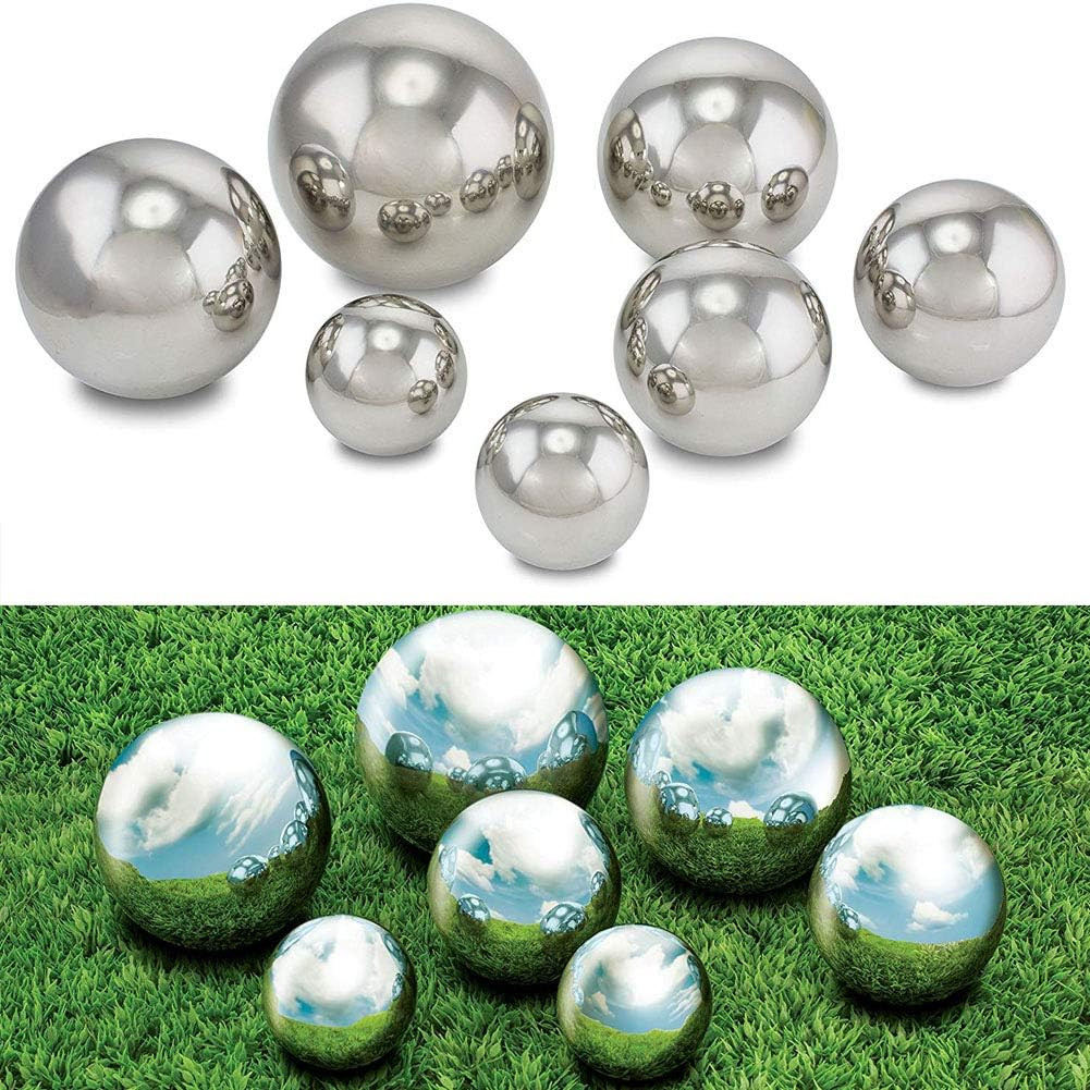 8 Inch Diameter Gazing Ball,Silver Stainless Steel Polished Reflective Smooth Ga