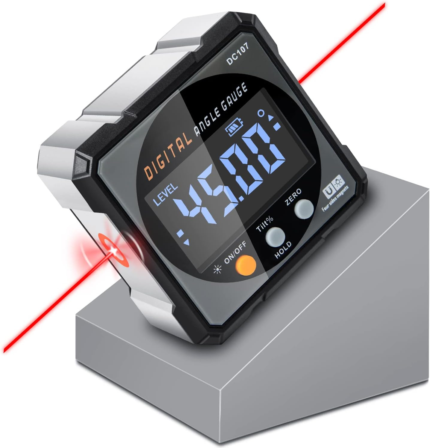 Digital Angle Finder & Gauge, Magnetic Dual Laser Inclinometer | 4-Side Strong