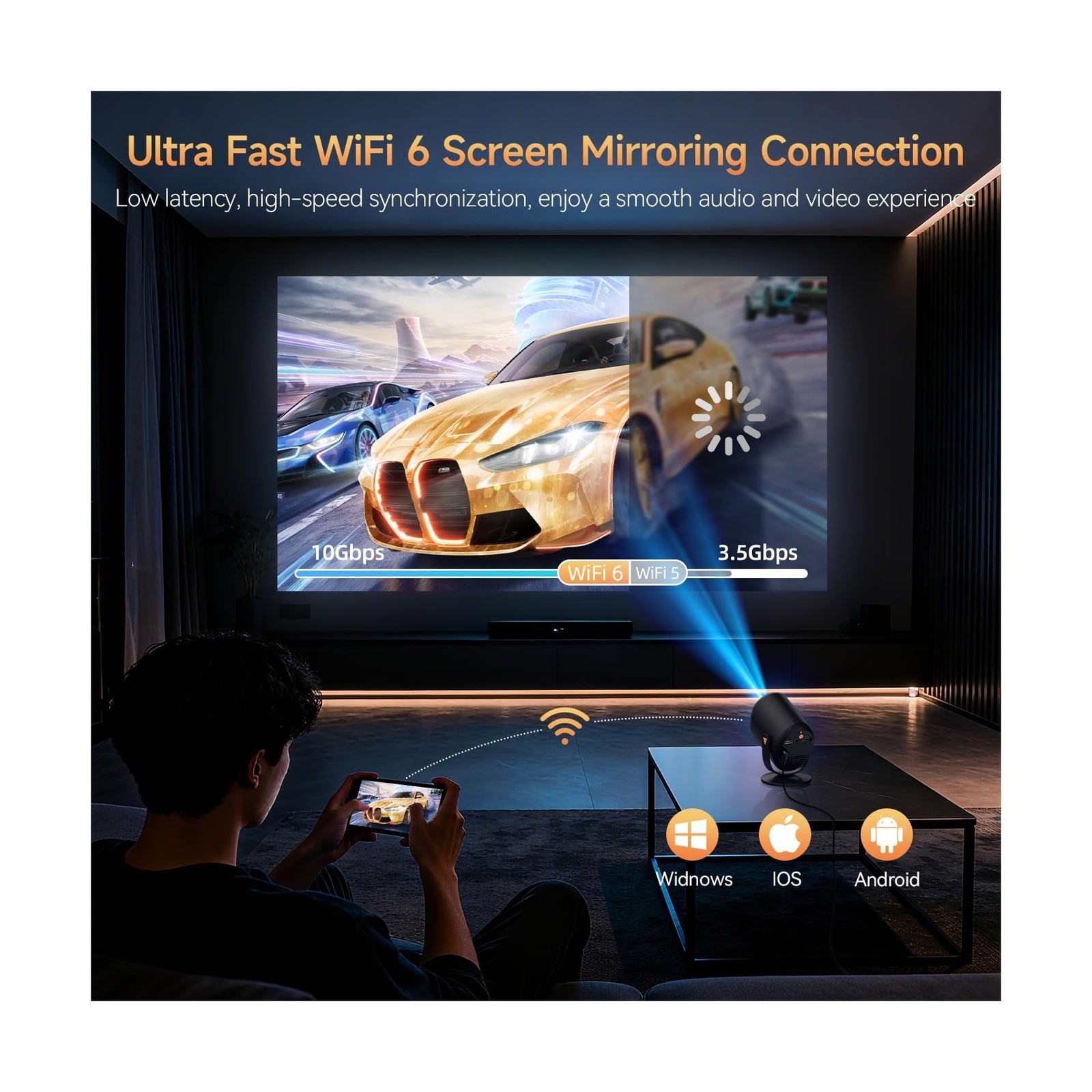 Mini Projector with WiFi and Bluetooth, Portable Projector Native 1080P Suppo...