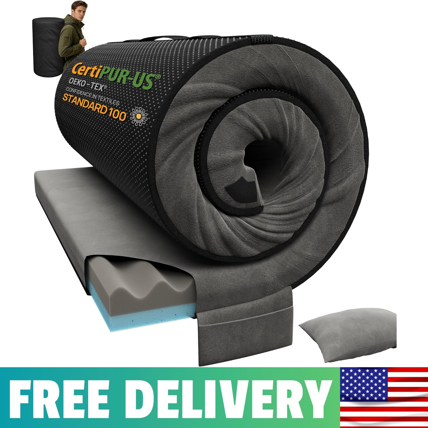 3 Inch Dual-Sided Memory Foam Camping Mattress, Waterproof Camping Sleeping Pad