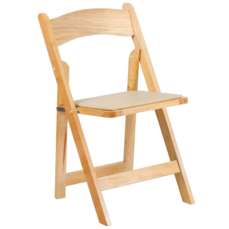 Natural Wood Folding Chair with Black Vinyl Padded Seat - Wedding Chair