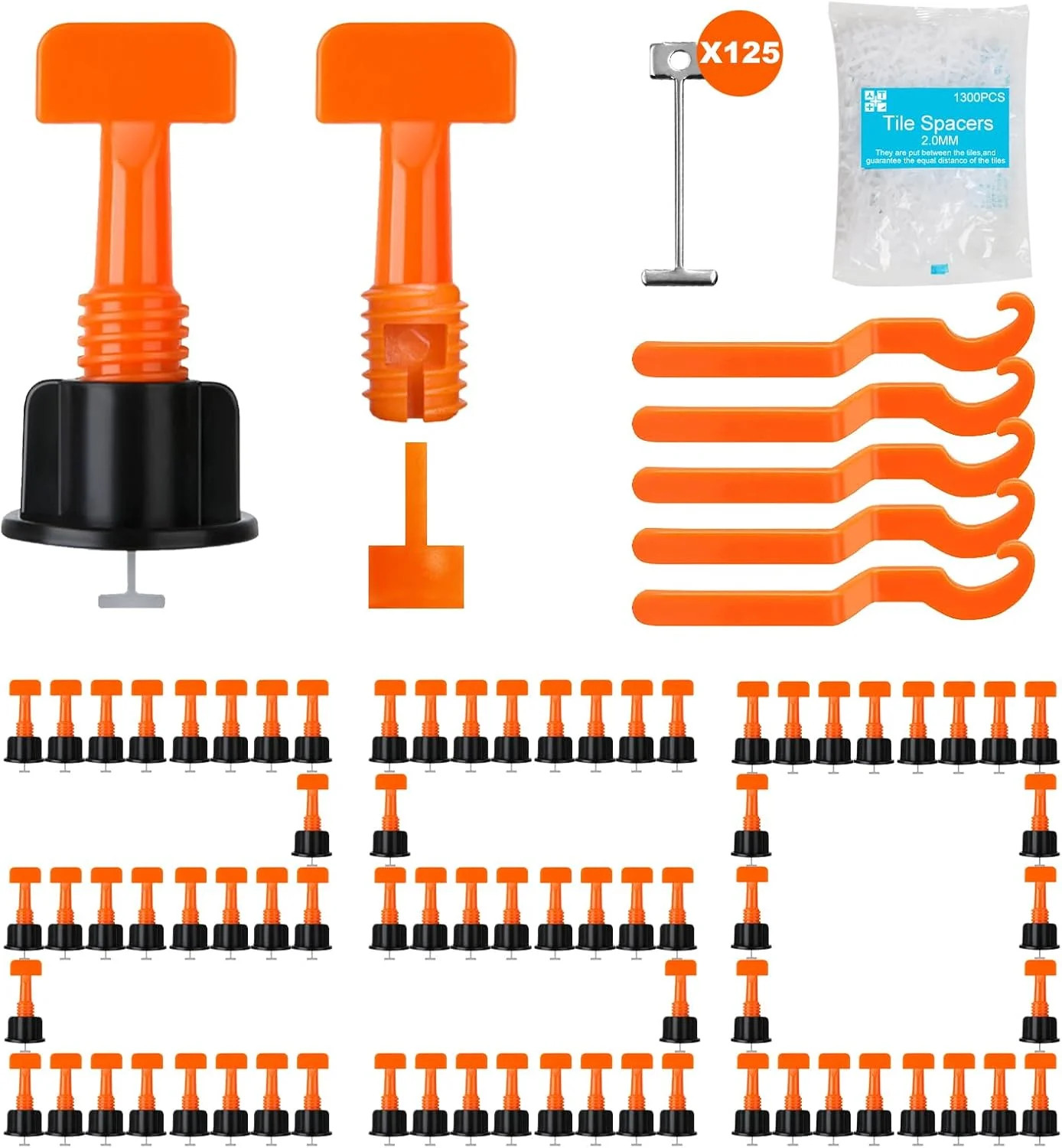 Storystore Tile Leveling System Kit, 250 PCS 1/16'' Levelers, 1300 PCS Spacer Cl