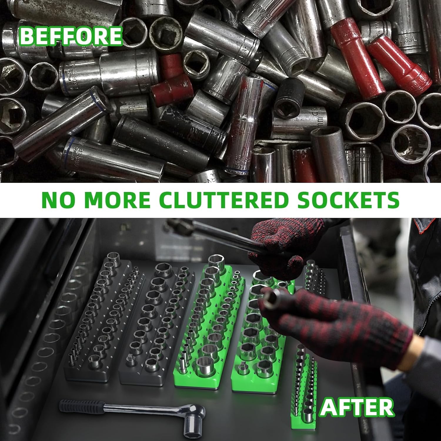 Magnetic Socket Organizer Holder Set for Tool Box Drawer, Toolbox Organization I