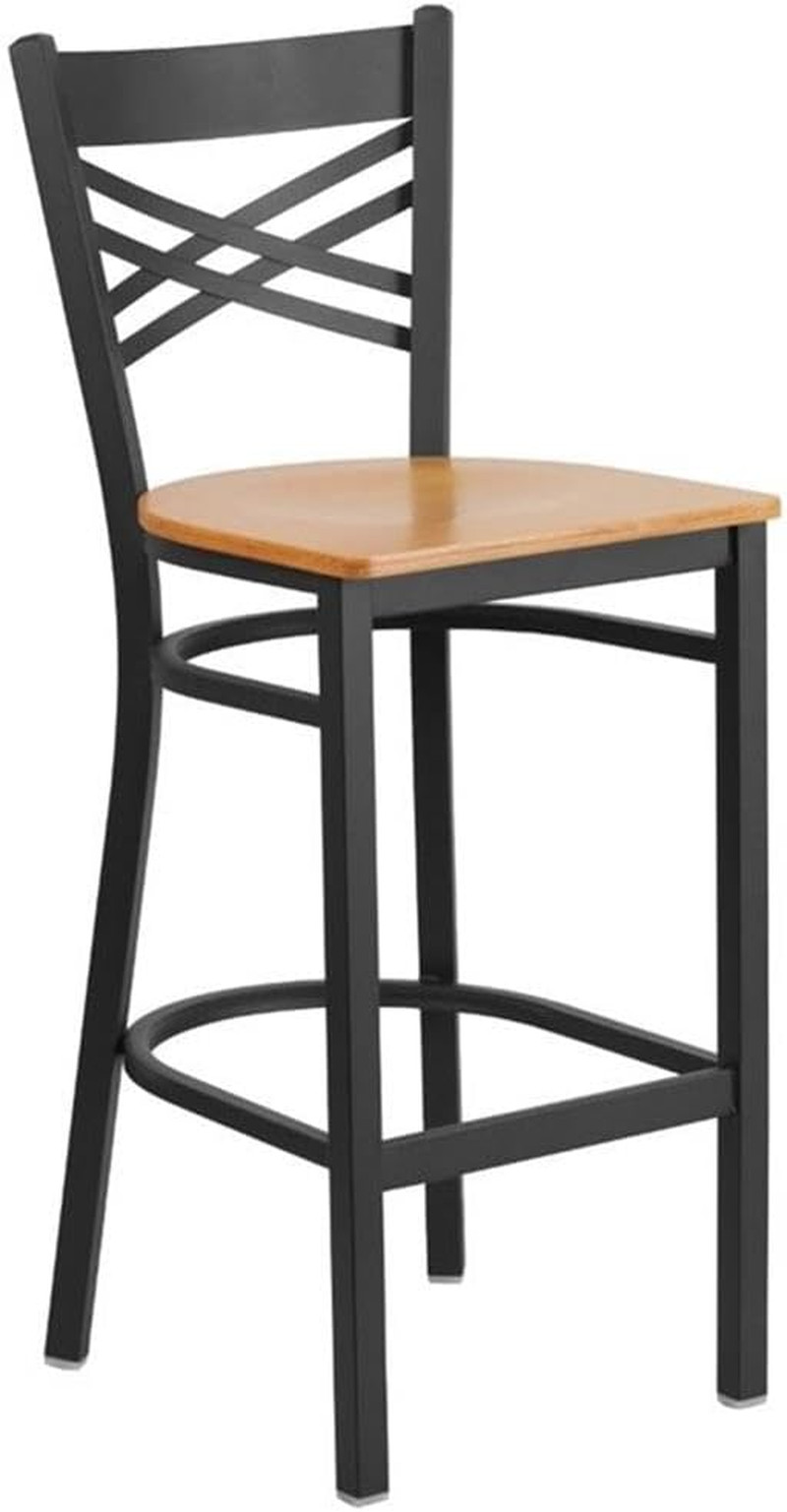 HERCULES Black Metal Barstool with Natural Wood Seat - X Back Design