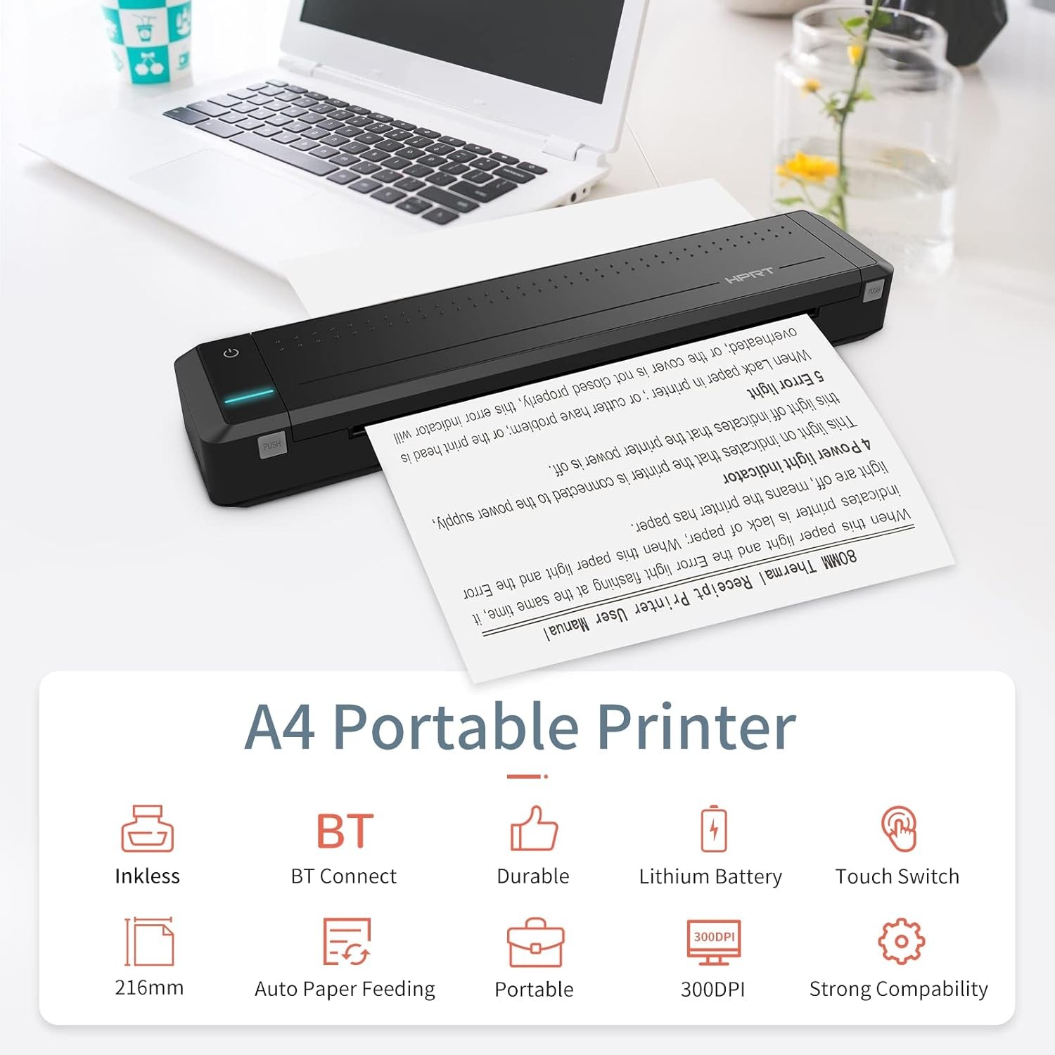 HPRT Portable Wireless A4 Mobile Thermal Printer Bluetooth Small for iOS Laptop