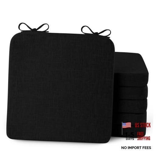 Square Chair Cushions for Dining Chairs Pack 1x1x2inch | Non Slip, 6 Black