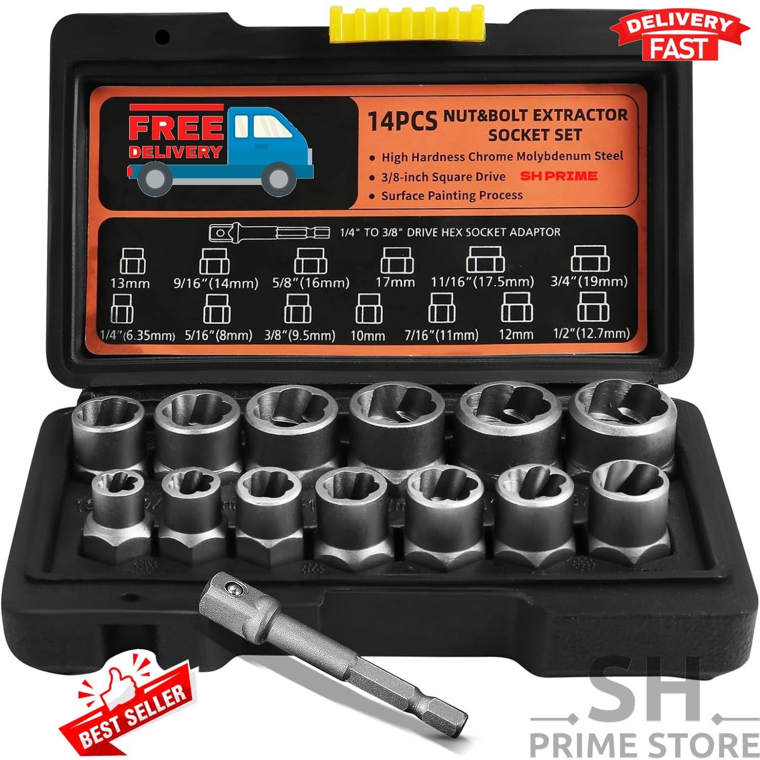 Bolt Extractor Set 14-Piece Stripped Bolt Extractor Socket Set with Storage Case