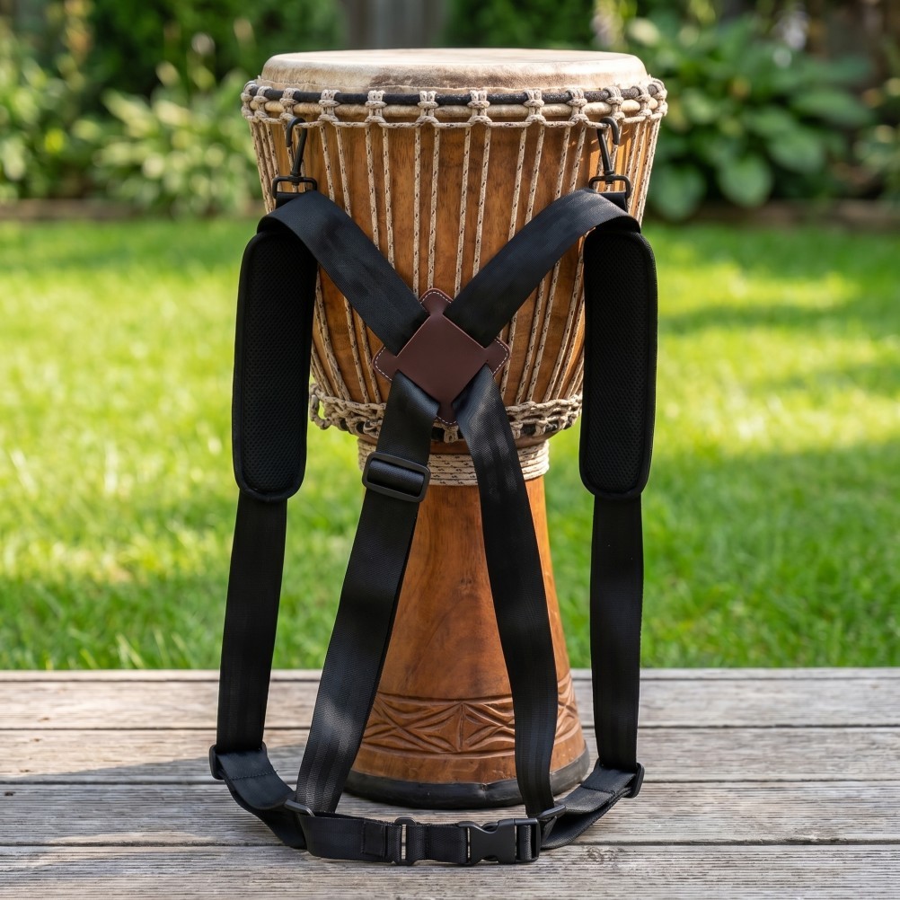 2Pcs Adjustable African Drum Strap Padded Double Shoulder Black