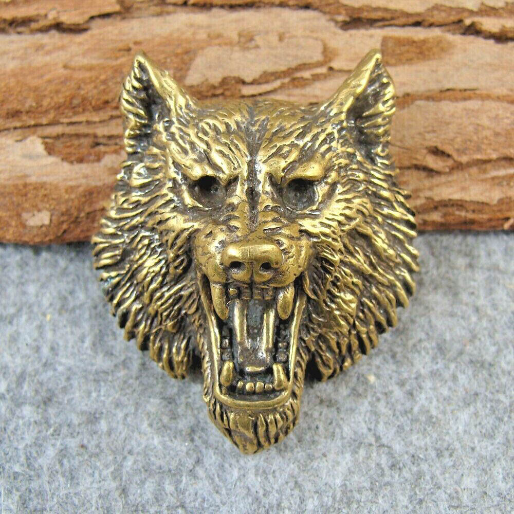 2pcs Brass "Wolf Head" Shape Bag Wallet Conchos Rivet Stud Punk Screw US