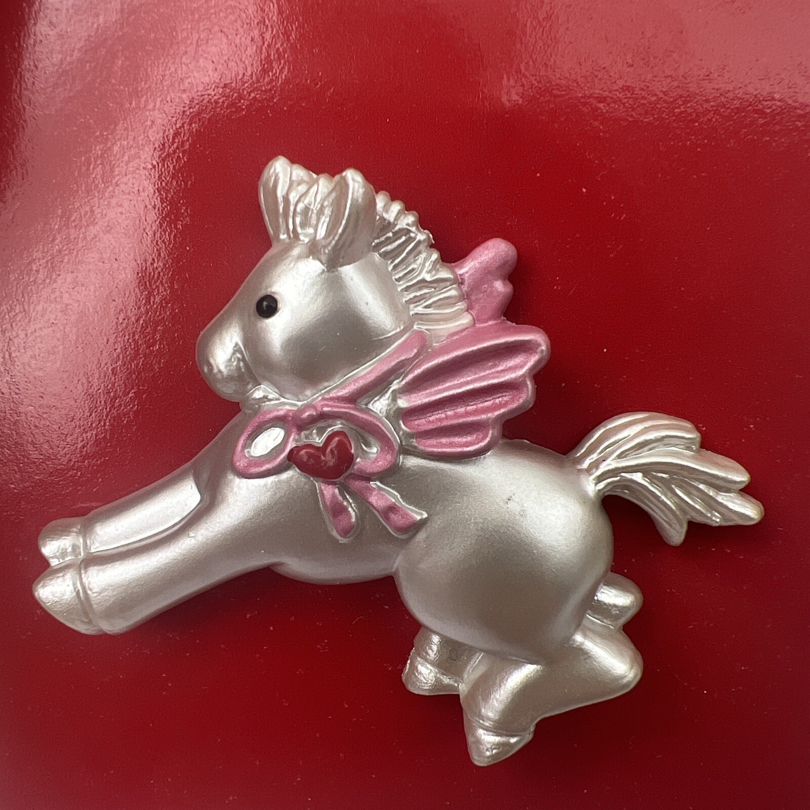Valentine’s Lapel Pin Silver Pony Horse VTG 1980‘s Hallmark Jump For You Heart