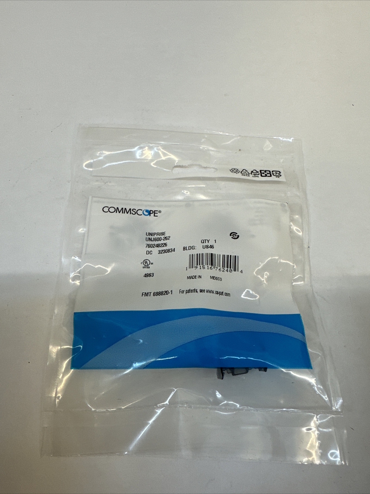 Commscope CAT6 Modular Jack, RJ45, T568A/B,  Without Dust Cover UNJ600-262
