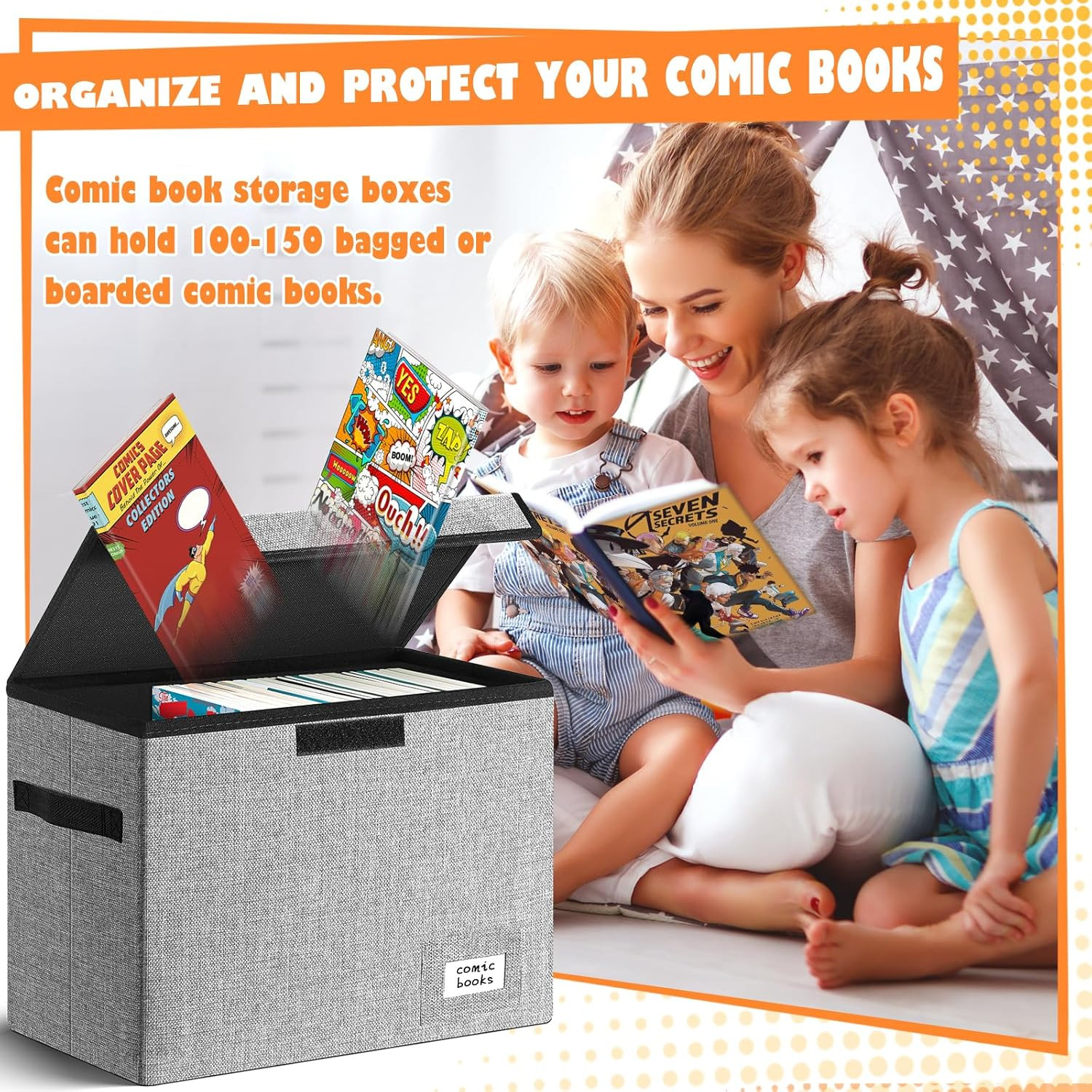 Comic Book Storage, Box 15.5" X 7.5" X 11.3", Collapsible Comic Short Box with L