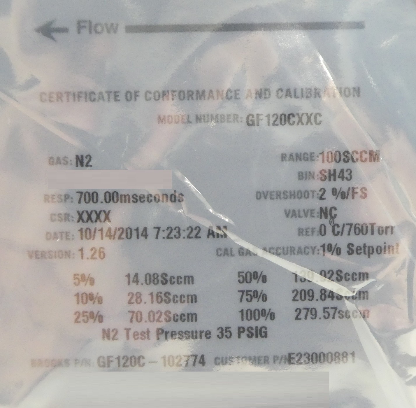 Brooks Instrument GF120C-102774 Mass Flow Controller MFC 100 SCCM N2 New