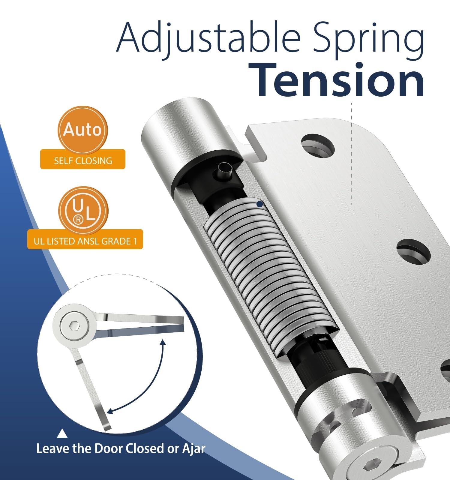 2-Pack Self Closing Door Hinges, 3.5 Inch Spring Loaded Door Hinges, Adjustab...